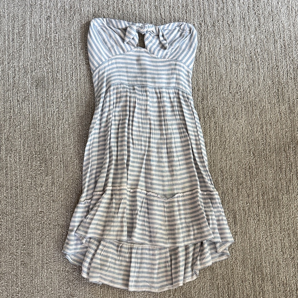 AEO Light Blue and Cream Strapless Dress